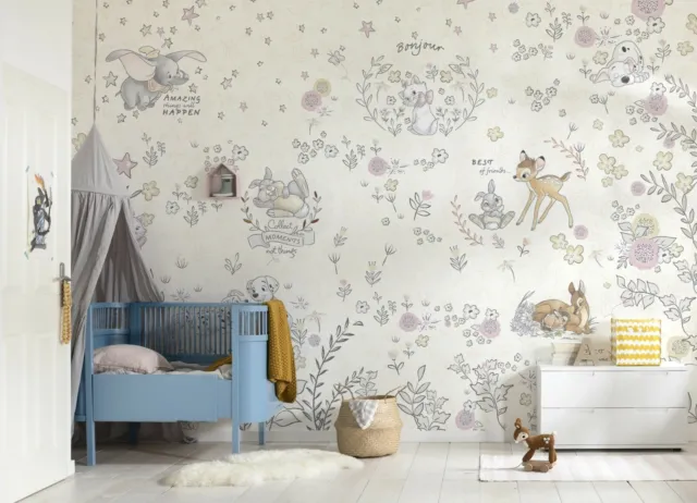 Niños Dormitorio Papel Pintado Mural Dumbo Bambi Beige Disney Big Póster Dañada