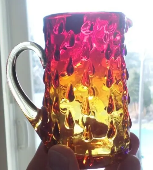Vintage MCM Rainbow Glass Amberina Hobnail 4.5" Mini Pitcher UV REACTIVE