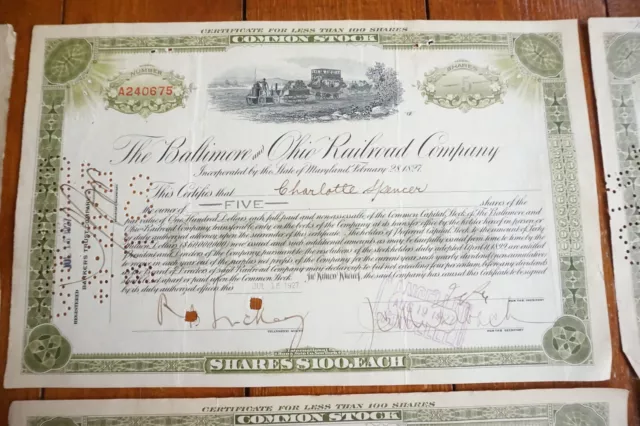 1920s Baltimore Ohio Railroad Railway Company Railway Stock Certificate x7 3