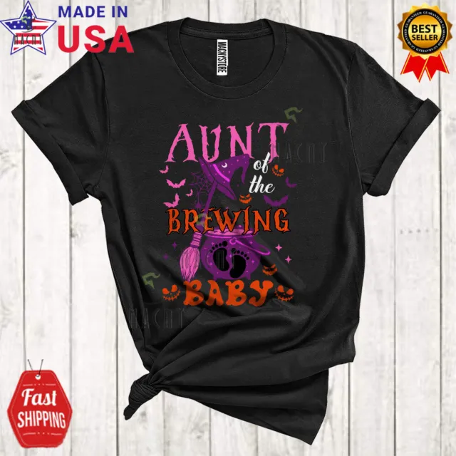 Aunt Of The Brewing Baby Funny Scary Pregnancy Halloween Witch Boiling Pot Shirt