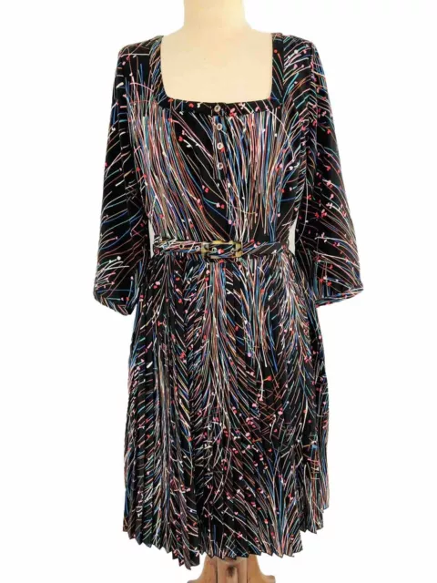 Leona Edmiston Pleated Dress Size 4 (AU 16) Belt 3/4 Sleeve Resists crease