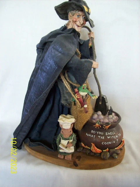 Halloween Witch vintage decor with brewing pot, & helpers. OOAK!