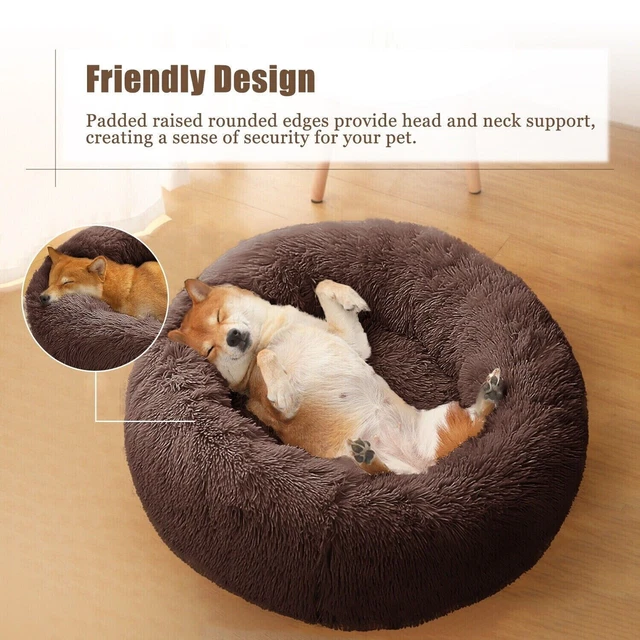 Fluffy Plush Pet Bed Dog Cat Round Cuddler Cushion Mat Puppy Calming Kennel Nest