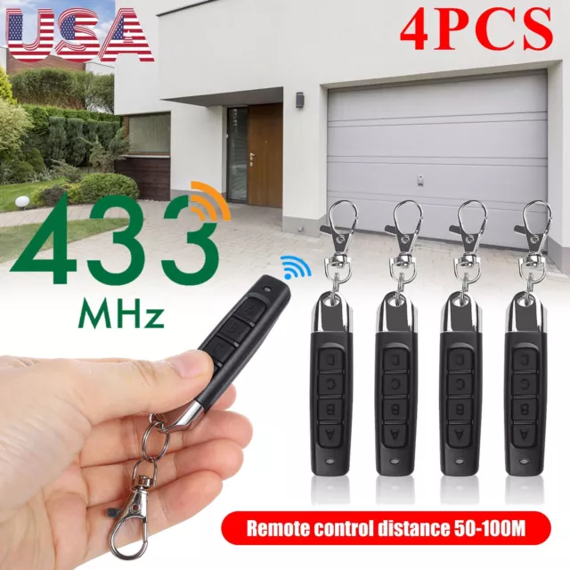 4X llave de control remoto eléctrico universal 433MHz para puerta de garaje