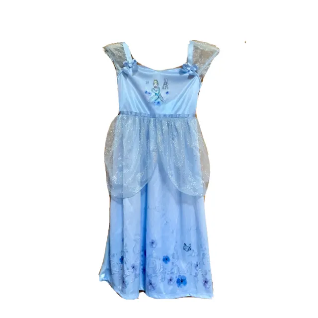 DISNEY Girl’s Light Blue Sparkle Bow Cinderella Princess Nightgown Size 5T