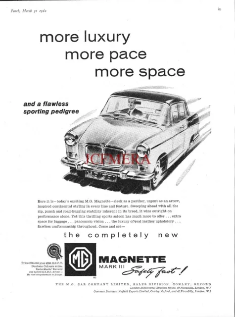 MG 'Magnette Mk.III' Saloon Motor Car ADVERT #2 Vintage 1960 Print Ad 692/50