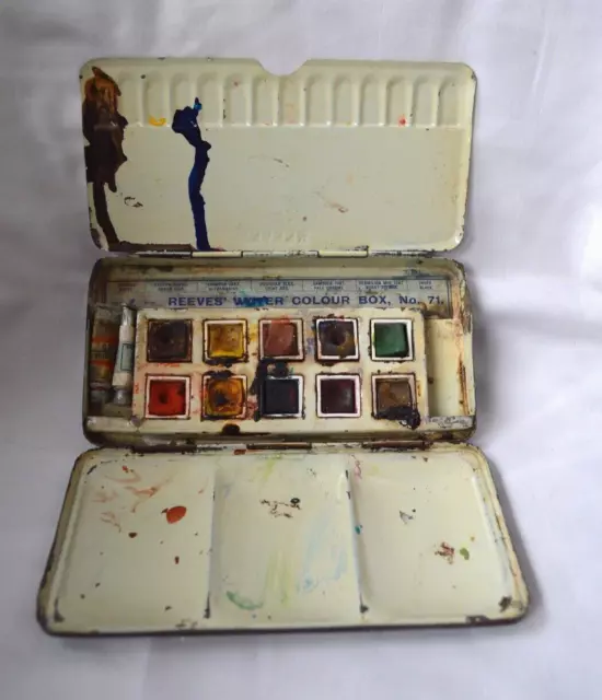 Vintage Reeves London Artists Travel Water Colour Paint Palette Metal Box No 71