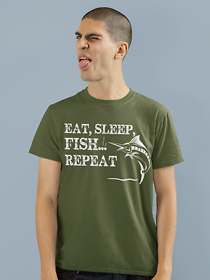 T-shirt pesca Mangia pesce sonno ripetizione regalo divertente pescatore pescatore papà nonno