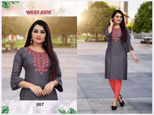 UK-New Indian Women Long Rayon Ethnic Wear Tunic Kurtis Tops Kurta Embroidery