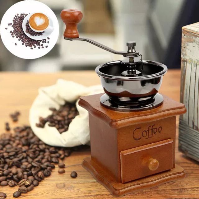 Manual Coffee Grinder Hand Crank Coffee Mill Wooden Vintage Coffee Bean Grinder