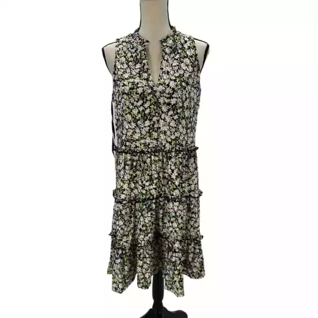 Tommy Hilfiger Sleeveless Floral Print Layered Midi Dress - Black Green -size 10