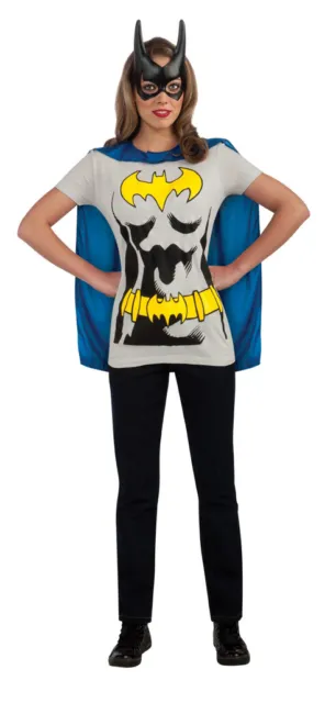 Batgirl Womens T-Shirt Costume Kit Cape Mask Batman Batwoman Dark Knight