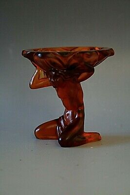 Art Deco Bohemian Amber Glass , Nude Lady Pin / Ring Tray - H. Hoffmann Design