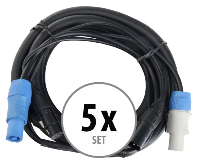 5x Cable Hybride DMX Powerplug DJ PA Effet XLR 3-Pin Male Femelle Speakon 5m Set