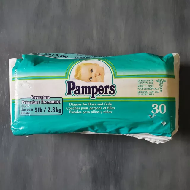 Vintage Pampers Diapers 1995 Boys Girls Premature Preemie Up to 5 Lbs 30 Count