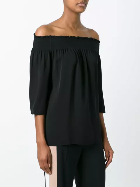 NWT Theory Elistaire Off The Shoulder Silk Blouse Top, Black Size P(XS),S,M $295