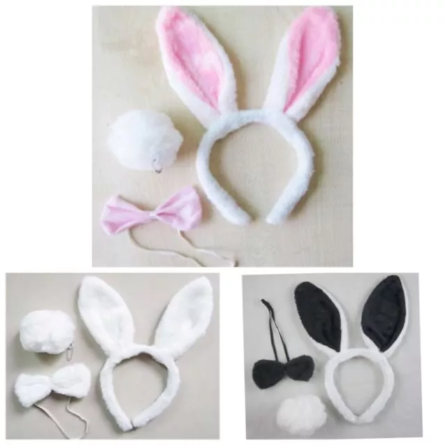 Animal 3pc Bunny Set Ears Bow Tie Tail Fancy Dress Costume Book Day Outfit