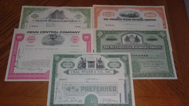 Lot of 5 Different Stock Certificates S34