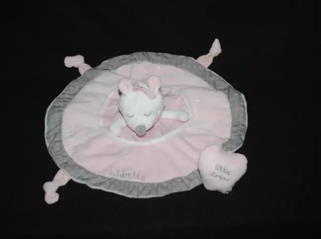 Doudou souris plat rose coeur SAUTHON  Lilibelle Little amour grelot TTBE