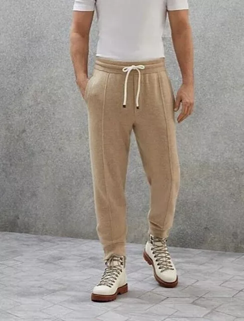 New $3595 BRUNELLO CUCINELLI 100% Cashmere Joggers / Gym Pants - Tan - XL / 2XL