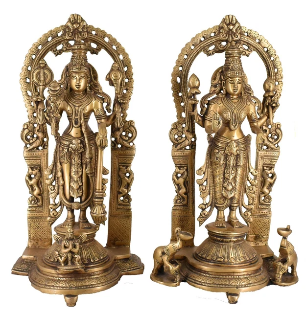 GRAND - DIEU Hindou Vishnu & Lakshmi Statue - Laxmi Narayan - Laiton