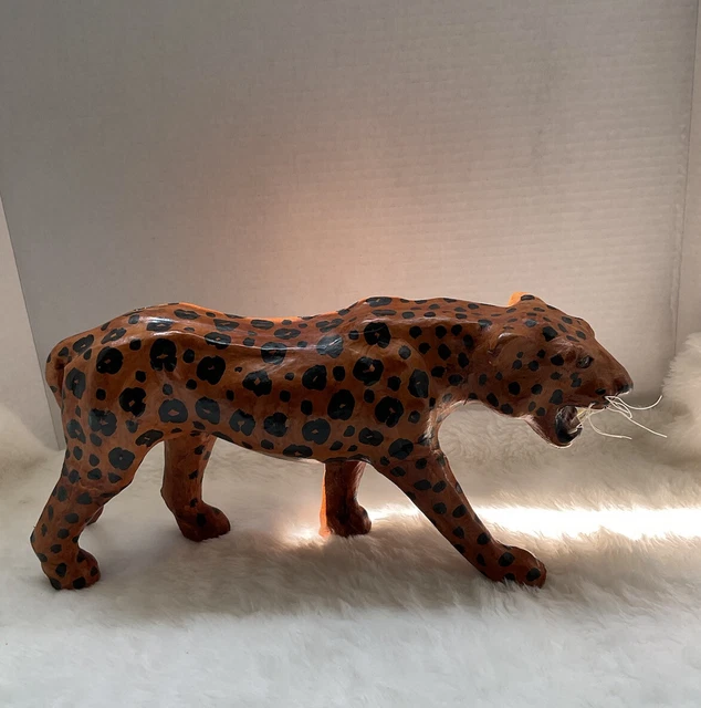 VINTAGE CHEETAH LEATHER Wrapped Statue Lion Tiger/Jaguar Figure