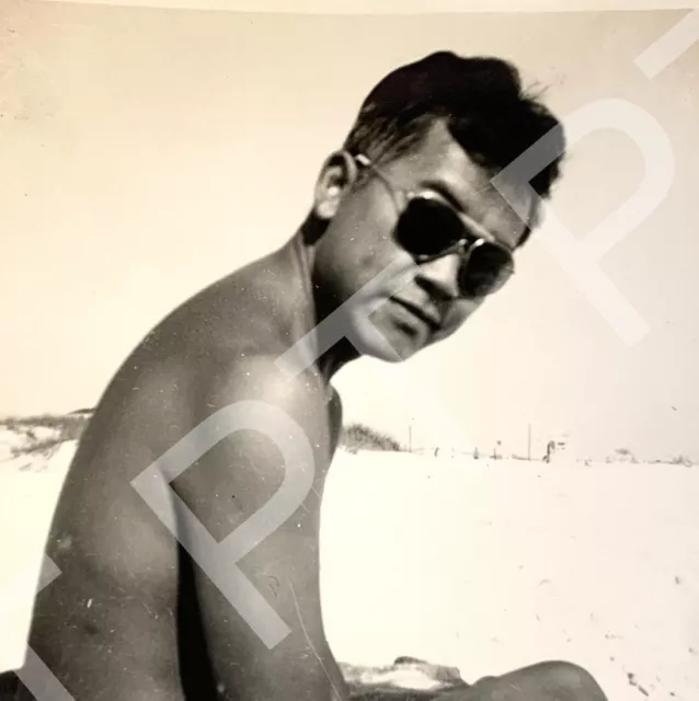 Vtg Photo Handsome Shirtless Young Asian Man At The Beach 1960s Gay Int