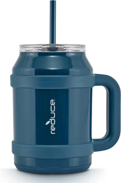 REDUCE 50 oz Desk Mug Tumbler with Lid and Straw, Stainless Steel with Handle