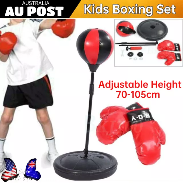 Kids Punching Ball Bag Speed Boxing Sports Set Adjustable Height with Gloves