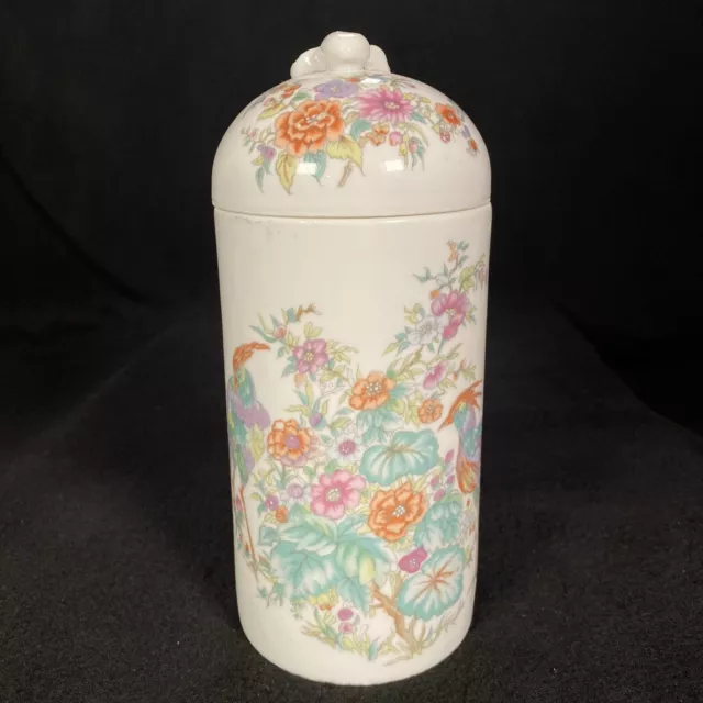 Vintage, Porcelain Canister, Peacocks, Flowers, Elizabeth Arden, 8”