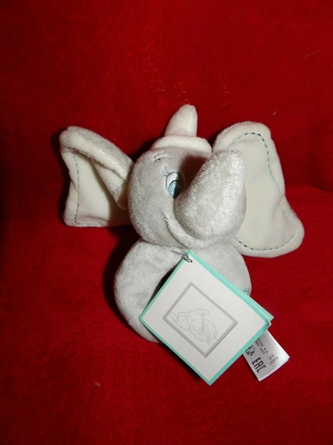 Doudou Hochet Grelot Disney Nicotoy Eléphant Dumbo Gris Blanc Yeux Bleus NEUF