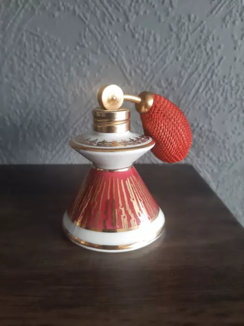 Vintage Parfüm Flakon Fläschchen Mit Zerstäuber-Ball Aus Porzellan 1960er Jahre