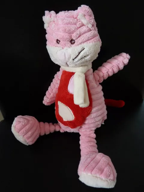 F4. DOUDOU PELUCHE TEX BABY BENGY CHAT ROSE ROUGE ECHARPE BLANC 30cm ETAT NEUF*
