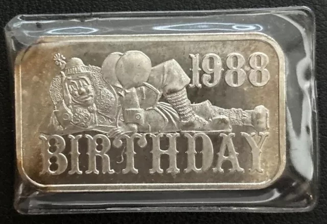 1998 Madison Mint Happy Birthday .999 Fine Silver Ingot 1 Oz Clown & Balloons