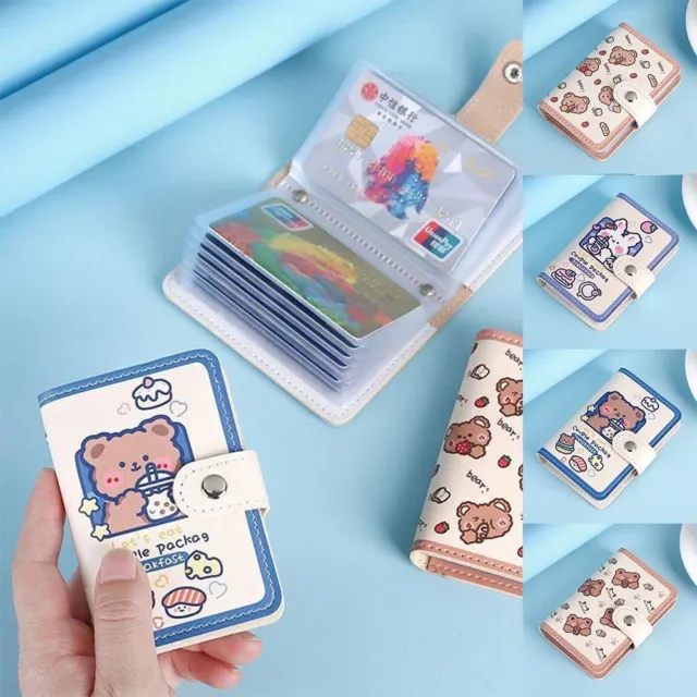 Porta carte orso cartoni animati stile coreano porta carte bancarie in pelle poliuretano esterno