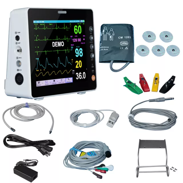 Portable Medical Patient Monitor 8" ICU Vital Signs ECG,RESP,SpO2,PR,NIBP,TEMP