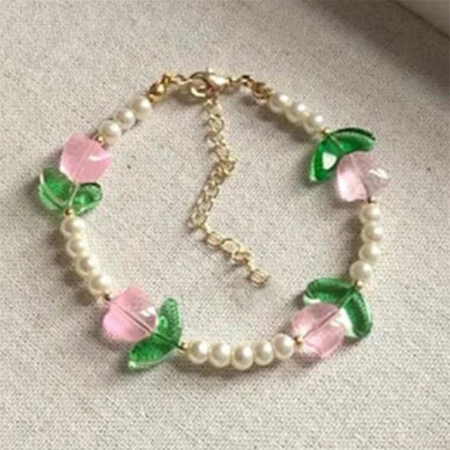 Bracelet Vintage Style Or De Tolède - Fleurs En Relief, Perle Et Cabochon Rouge