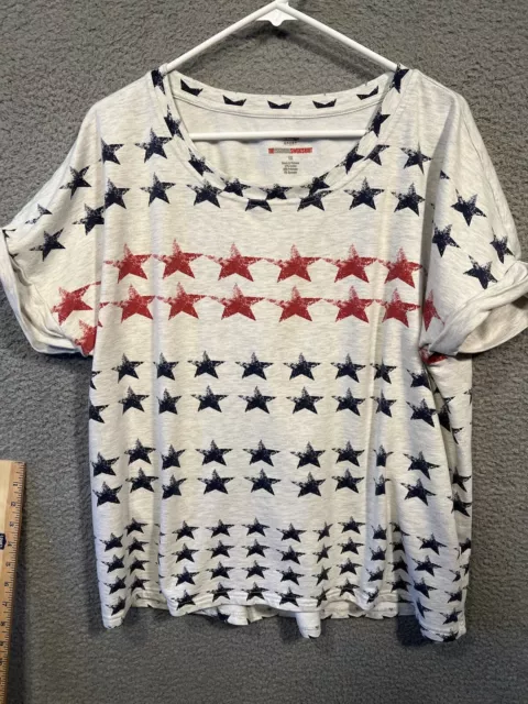 Style & Co Sport Womens Size 1X Stars Essential Sweatshirt! Red White Blue