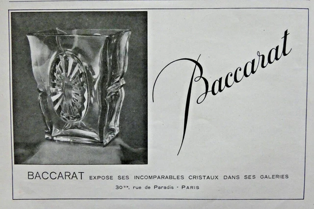 1948 PRESS ADVERTISEMENT BACCARAT VASE exhibits its crystals - DAUM
