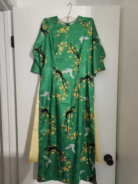 Vintage Oriental Chinese Japanese Dress With Pants Satin Size 8 Or 39