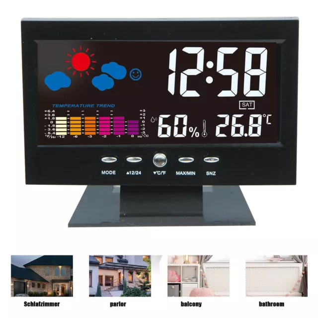LCD Alarm Wecker Digital Funk mit Temperaturanzeige Kalender Tischuhr Schwarz