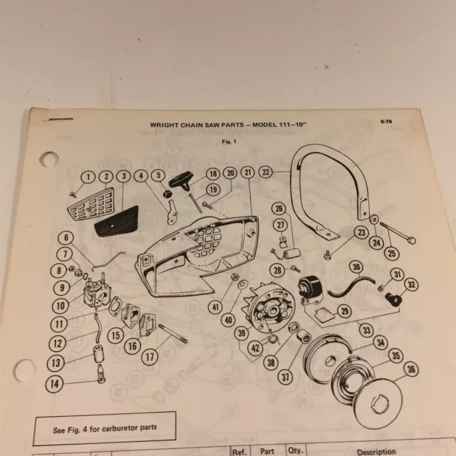 1976 Wright Model 111 10" Chain Saw Parts List 63309 1976 Wright Model 111 10" Chain Saw Parts List 63309