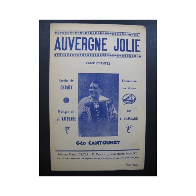 Auvergne Jolie Valse J. Vaissade Chant Piano ou Accordéon