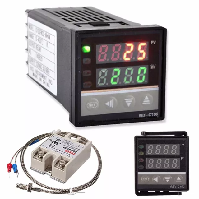 Digital LCD PID REX-C100 Temperature Controller Set +K Thermocouple +Max.40A SSR