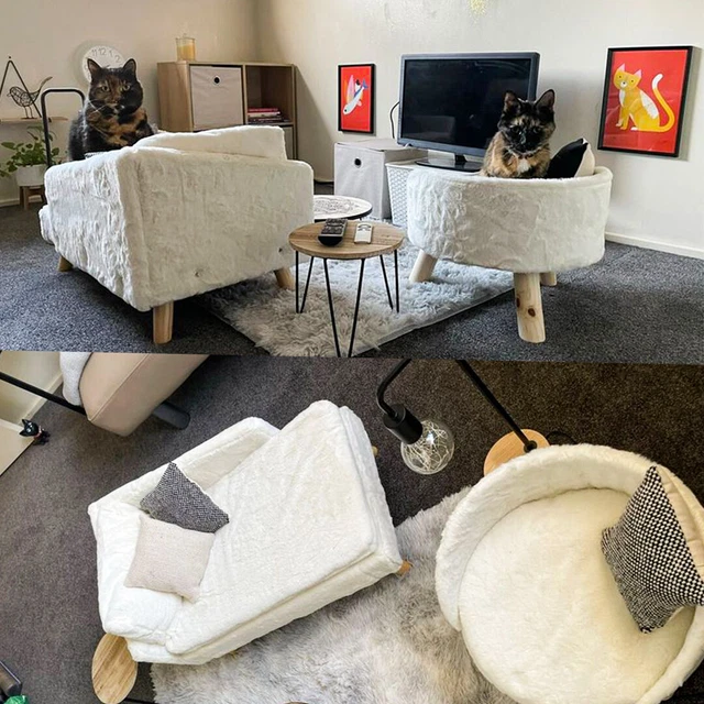 Round/Rectangle Raised Pet Sofa Bed Cat Dog Padded Warm Pet Couch Chair Lounger