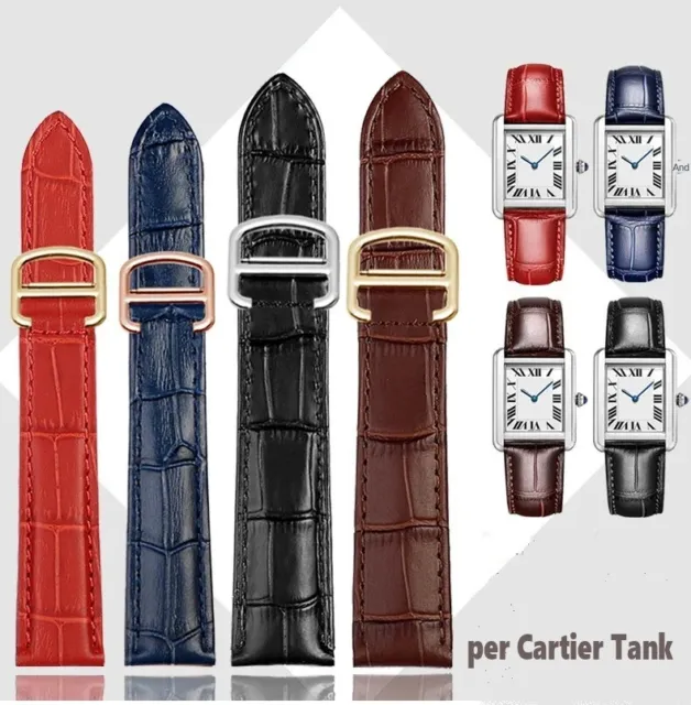 Cinturino orologio pelle per Cartier Tank 16mm 18mm 20mm nero rosso blu marrone