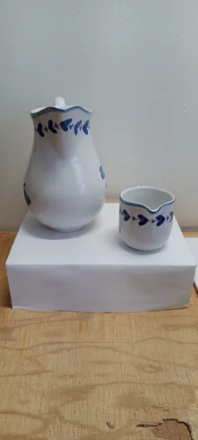 R.b. Bernarda Pitcher & Creamer Cup With Blue Flowers Made In Portugal Real Nice 2