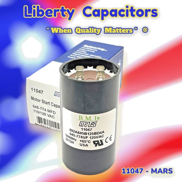 Motor Start Capacitor 645-774 uF MFD 110 / 125 VAC MARS 11047 By Liberty Caps