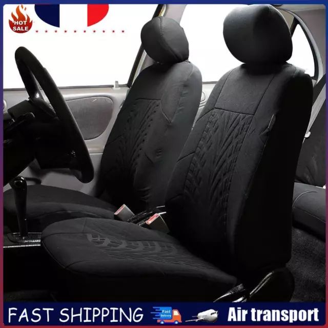 2pcs Car Seat Covers Tire Track Style Auto Styling Seat Protector (Black) FR