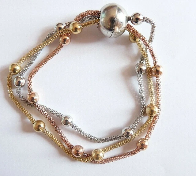 Bracelet Triple Métal Doré, Argenté, Cuivré - Sans Marque - Longueur 20 Cm - Fermoir Classique - Neuf Sans Emballage